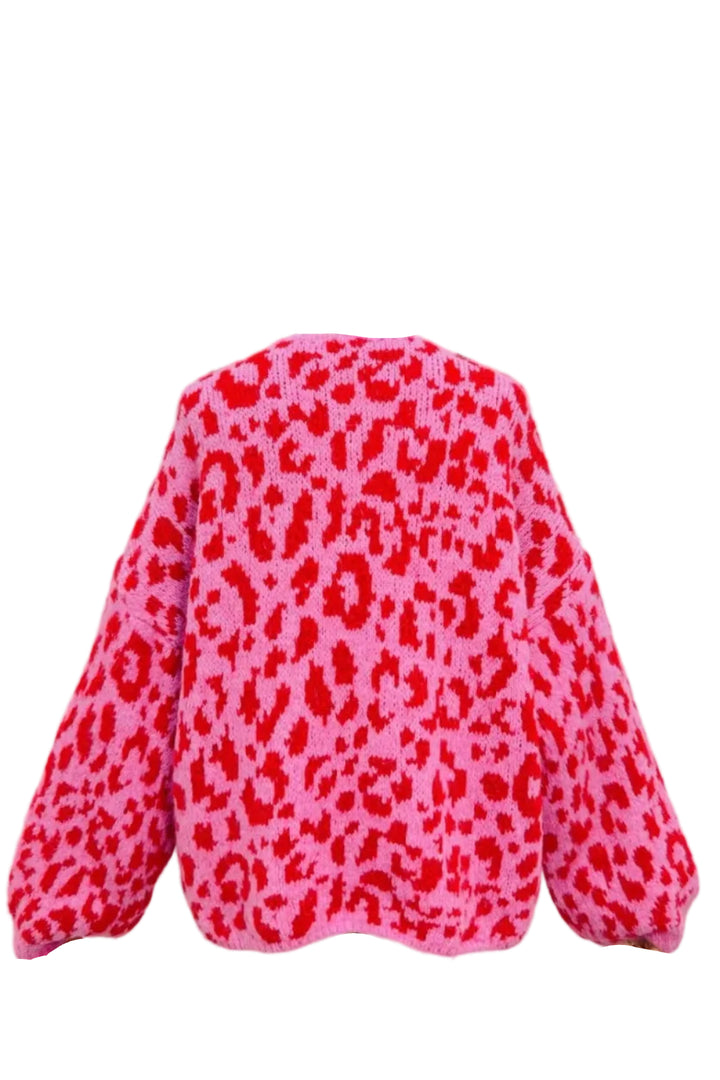 Liv Leopard Shawl Collar Cardigan (Pink x Red)