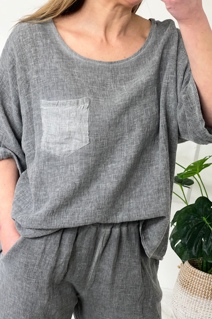 Jacenta Washed Linen Top | French Grey