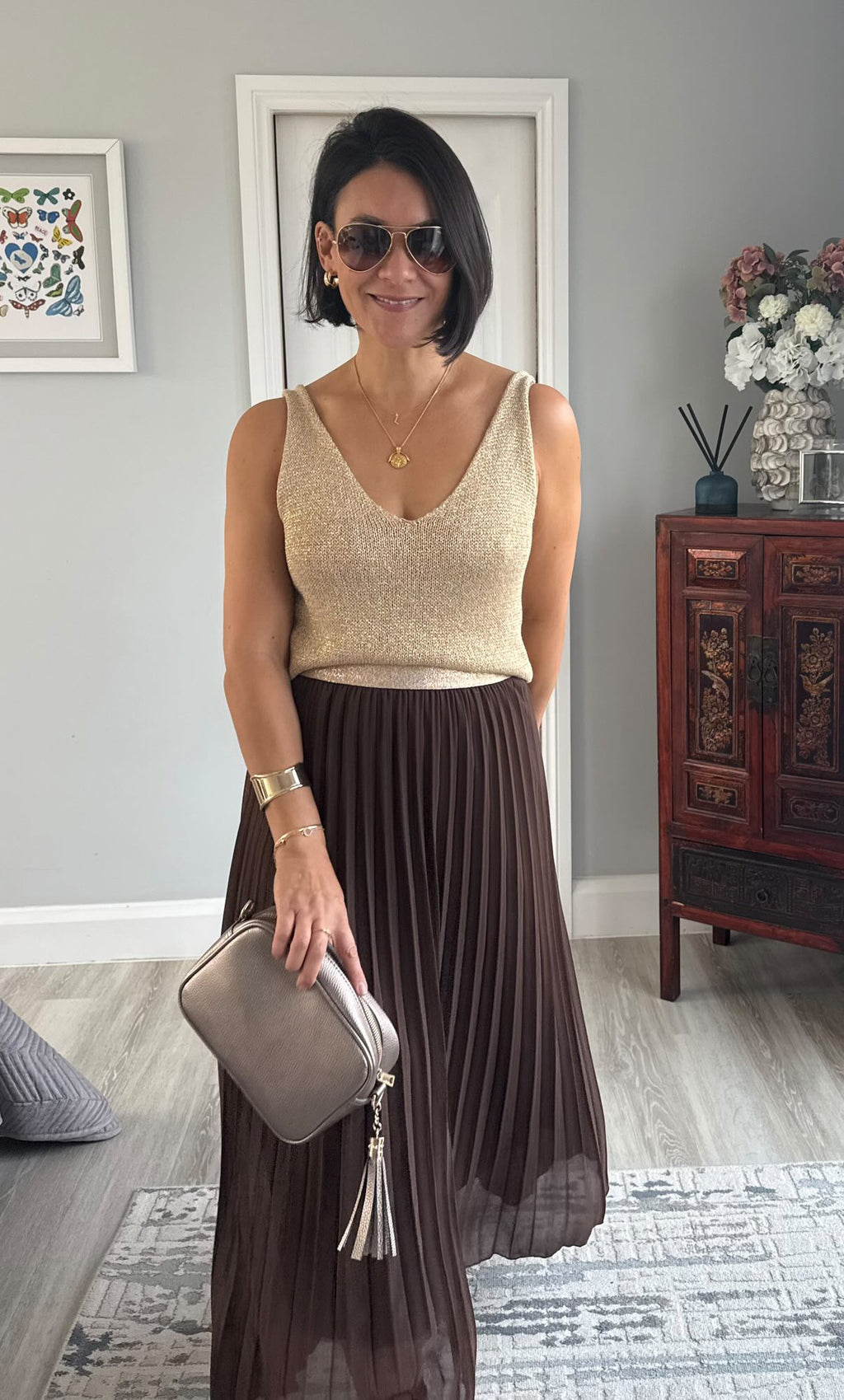 Billy Knitted Gold Vest Top