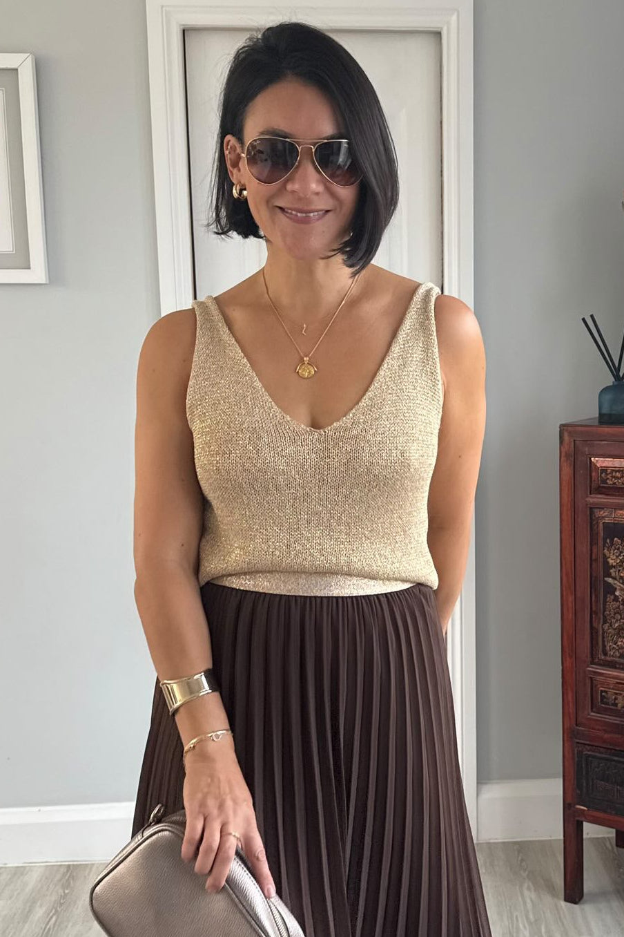 Billy Knitted Gold Vest Top