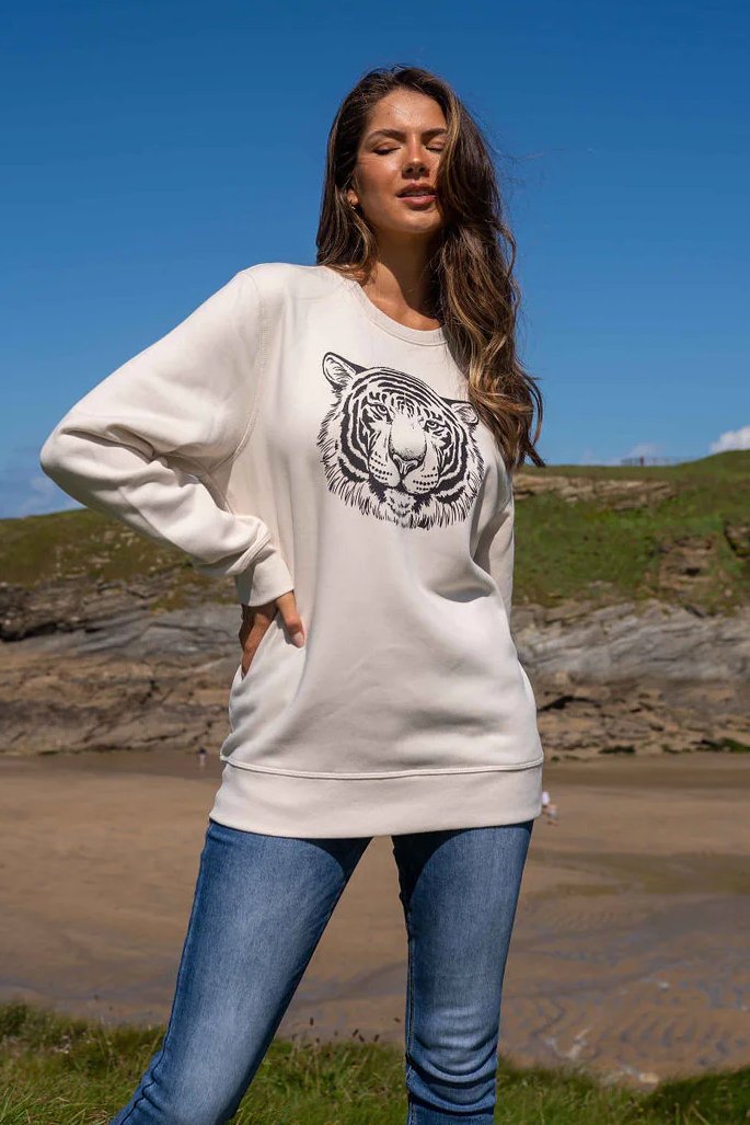 Tiger Organic Sweatshirt | Cream x Black