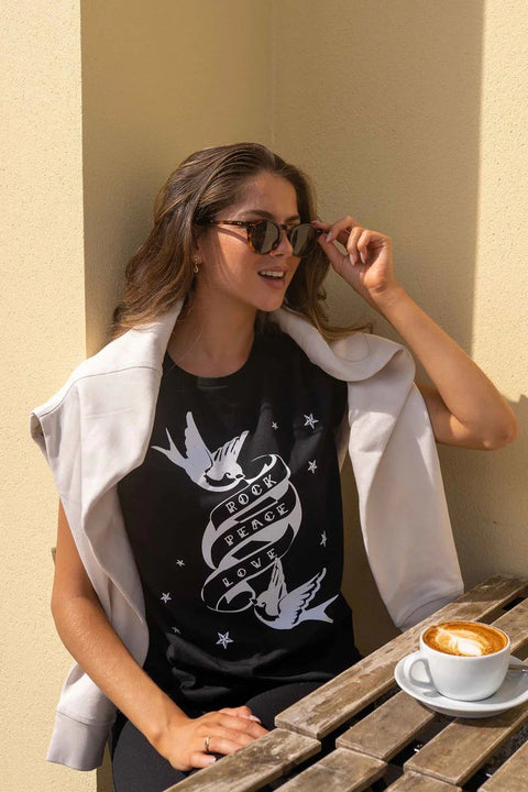 ROCK PEACE LOVE T Shirt | Black