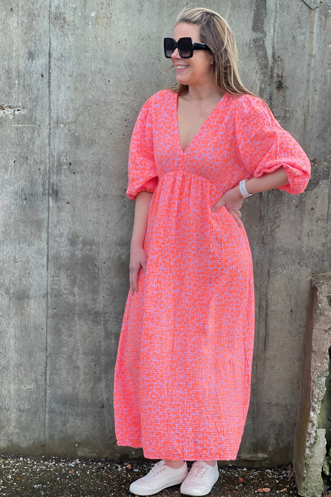 Beth Cheesecloth Cotton Dress | Neon Leo Coral