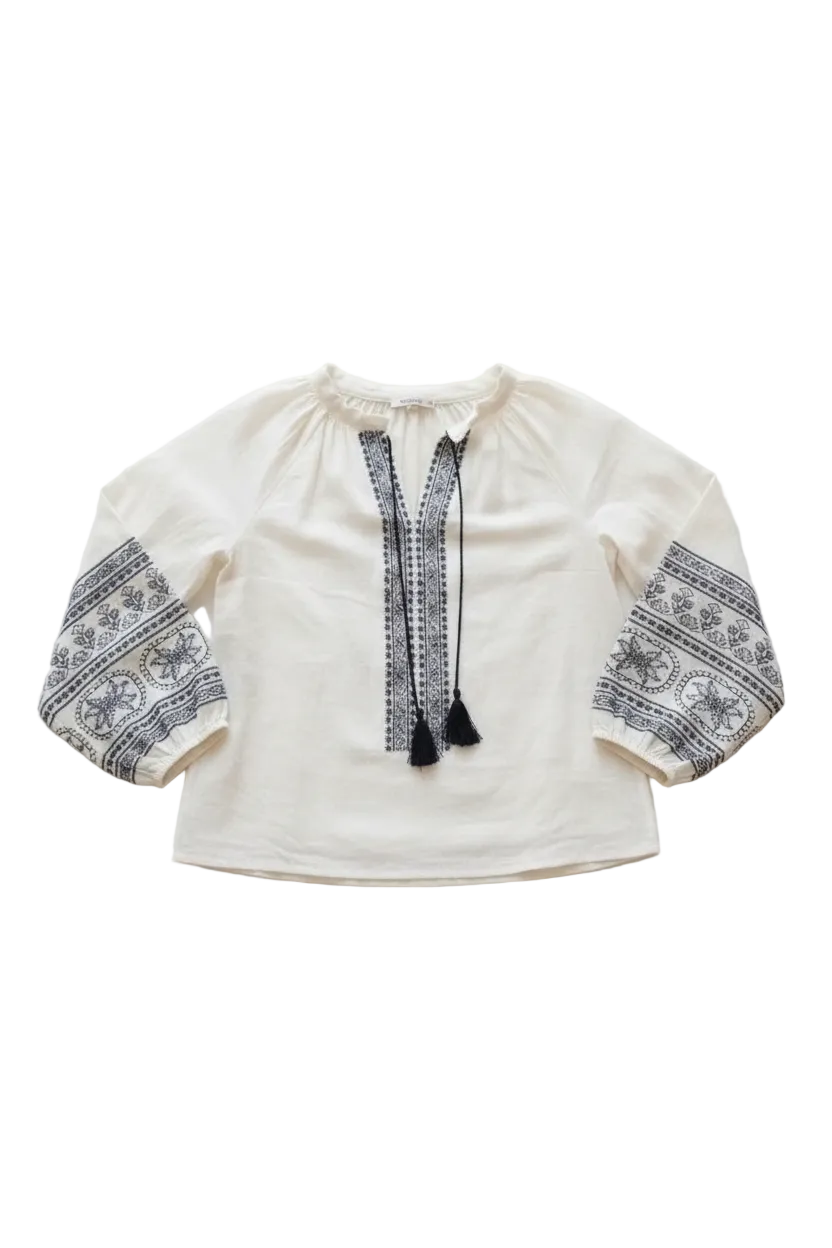 Amber Tie Top Embroidered Blouse