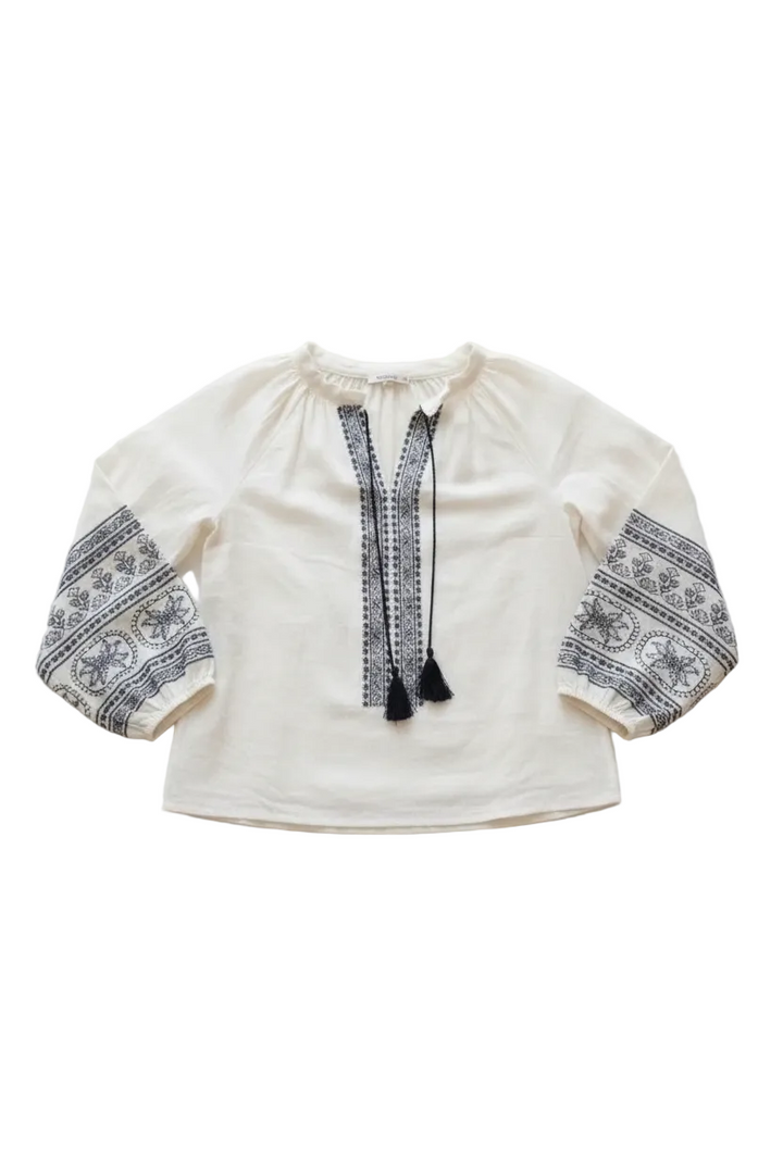 Amber Tie Top Embroidered Blouse