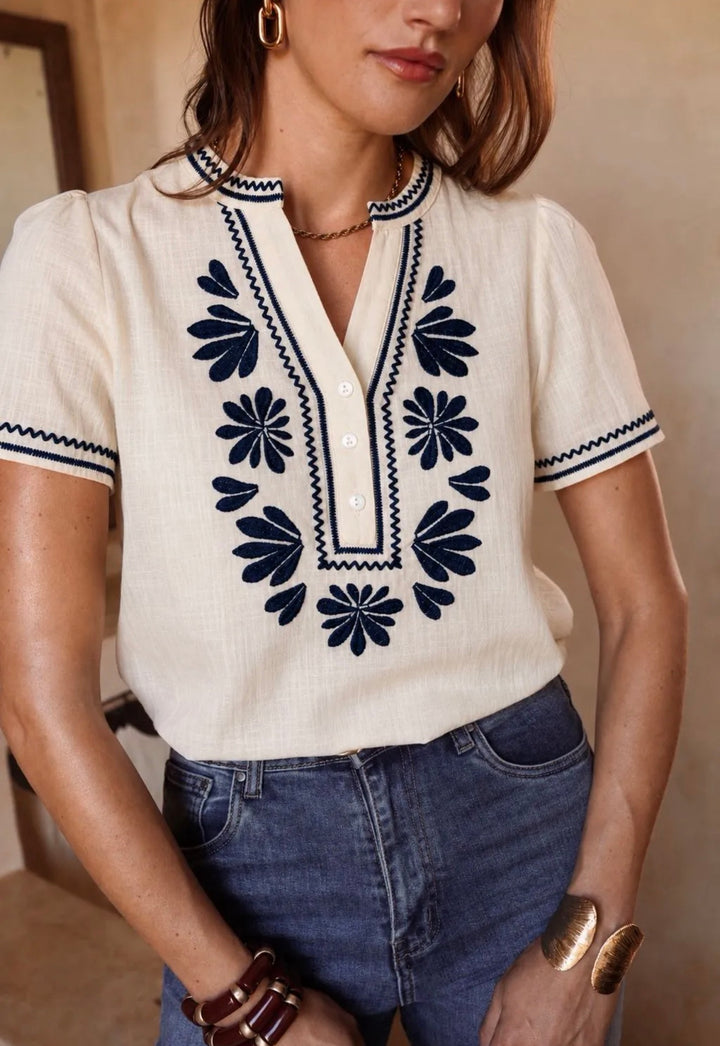 Arti Embroidered Short Sleeve Blouse