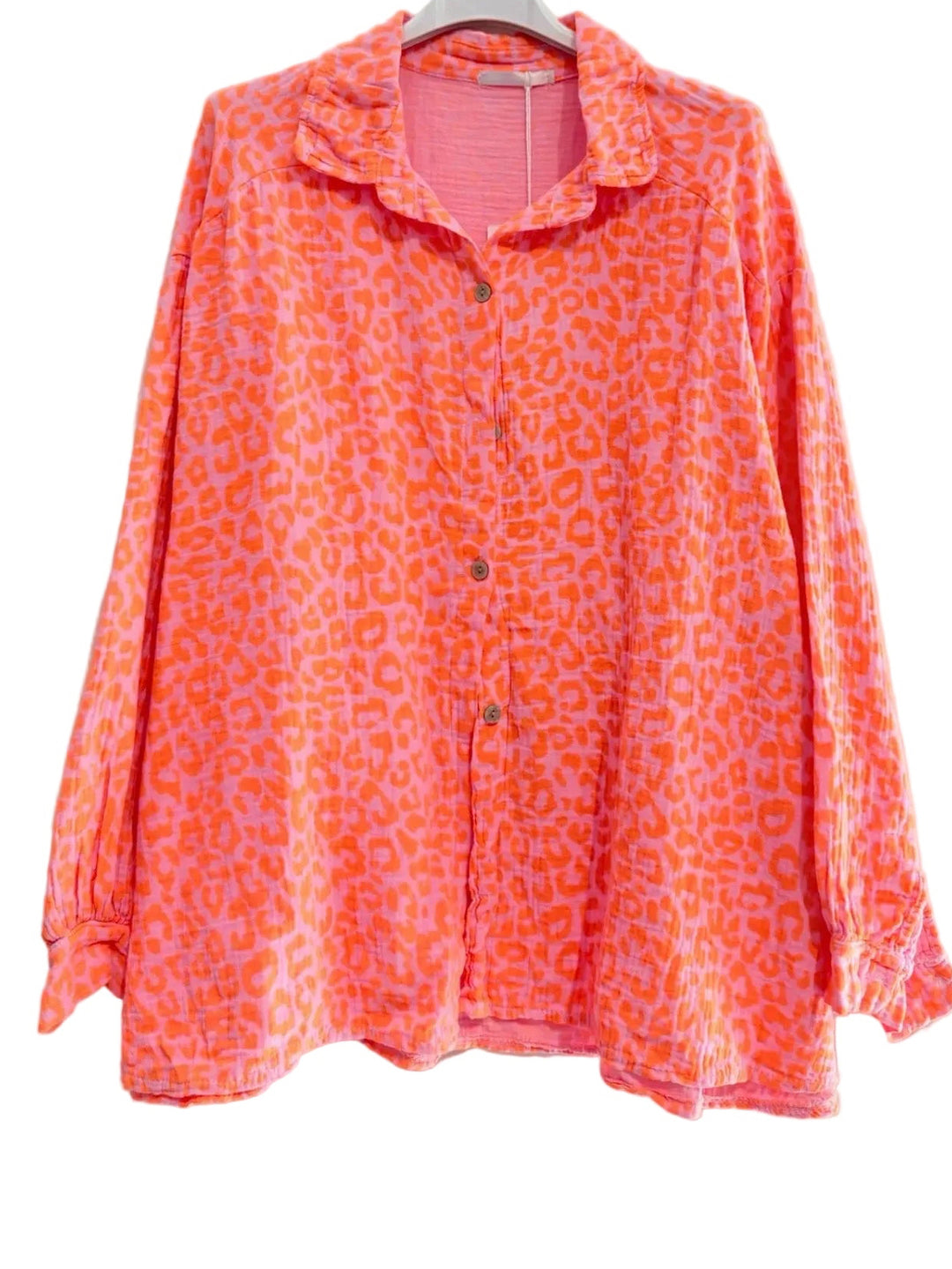 Sian Cotton Oversize Blouse | Coral Leopard
