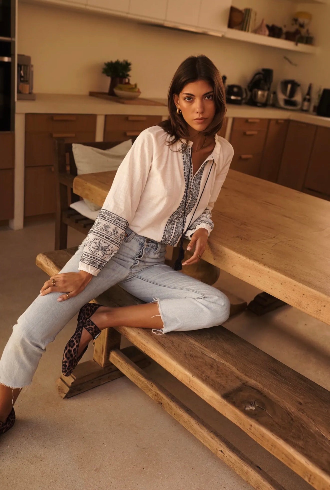 Amber Tie Top Embroidered Blouse