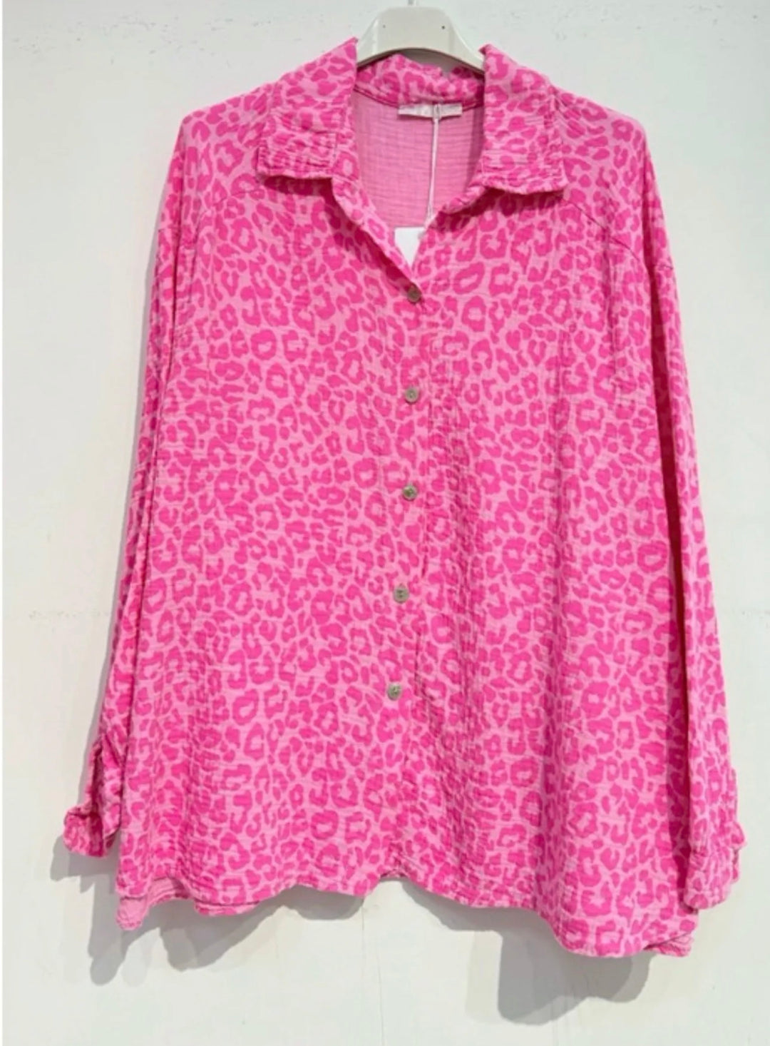 Sian Cotton Oversize Blouse | Pink Neon Leopard
