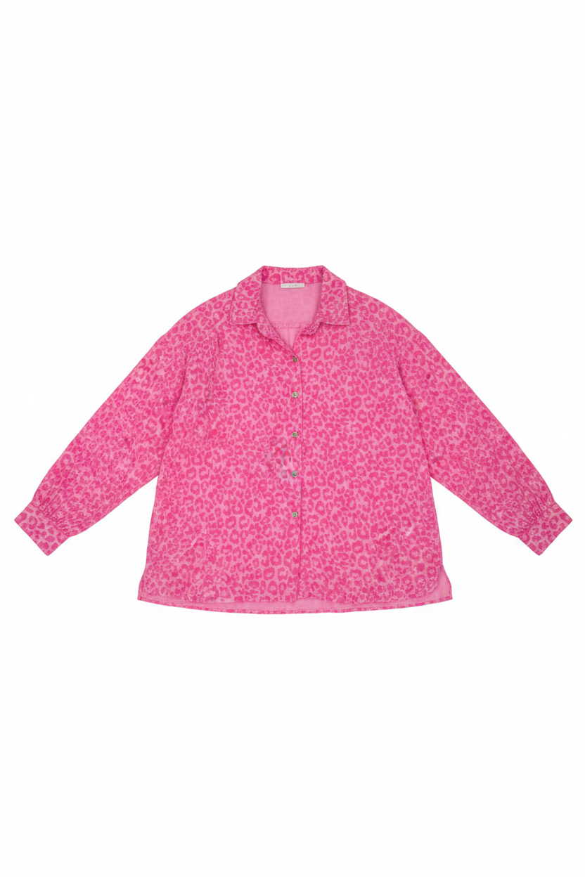 Sian Cotton Oversize Blouse | Pink Neon Leopard