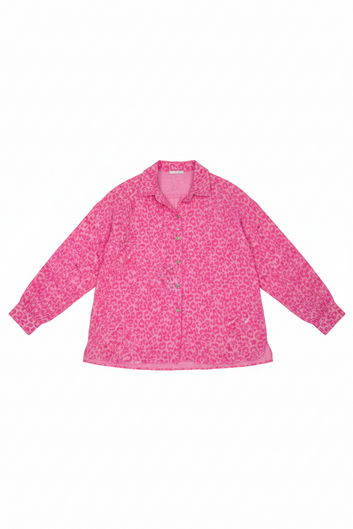 Sian Cotton Oversize Blouse | Pink Neon Leopard
