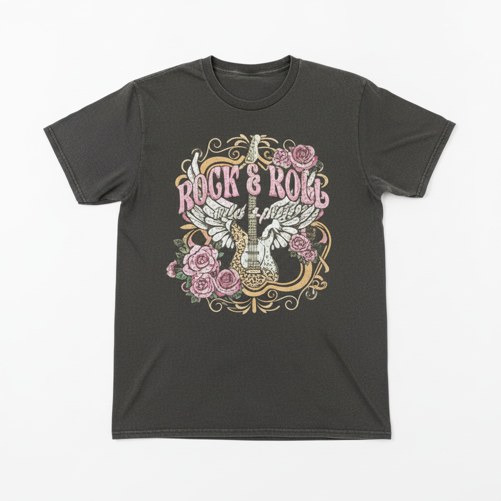 Pink Rock and Roll Washed Grey T Shirt