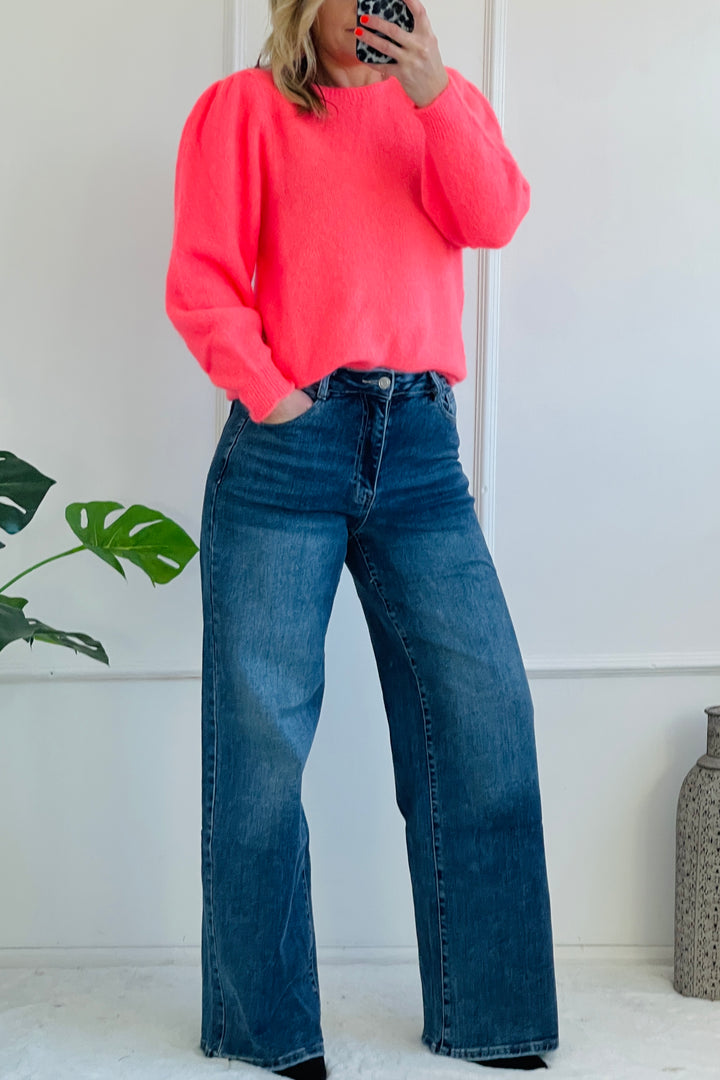 Mandy Alpaca Blend Long Sleeve Knit Jumper | Neon Coral