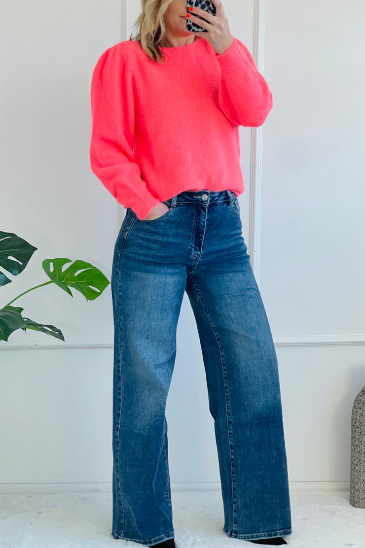 Mandy Alpaca Blend Long Sleeve Knit Jumper | Neon Coral