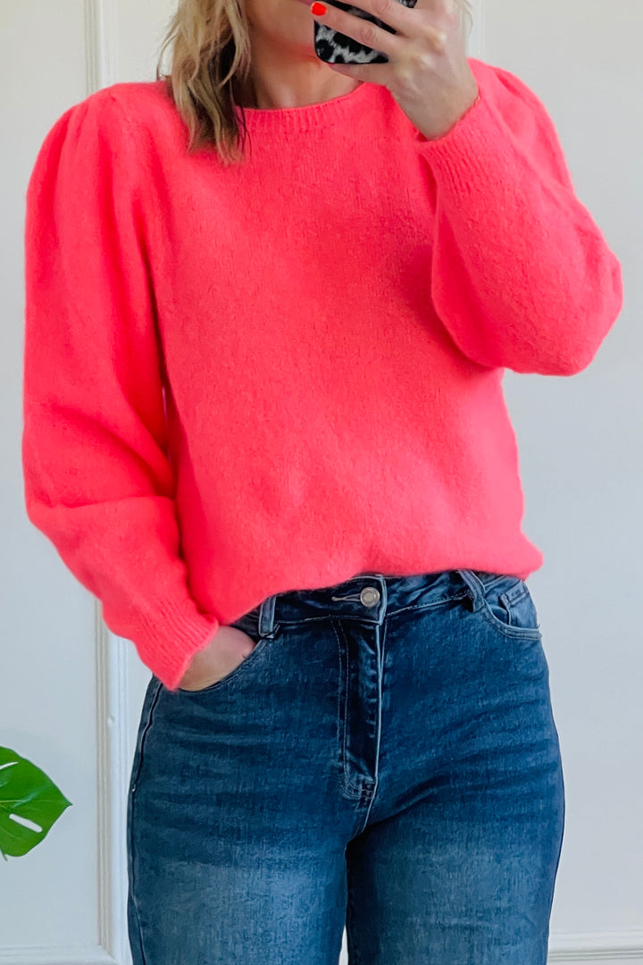 Mandy Alpaca Blend Long Sleeve Knit Jumper | Neon Coral