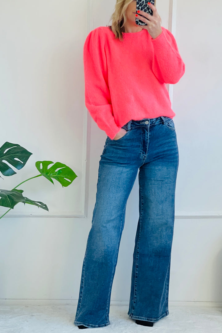 Mandy Alpaca Blend Long Sleeve Knit Jumper | Neon Coral