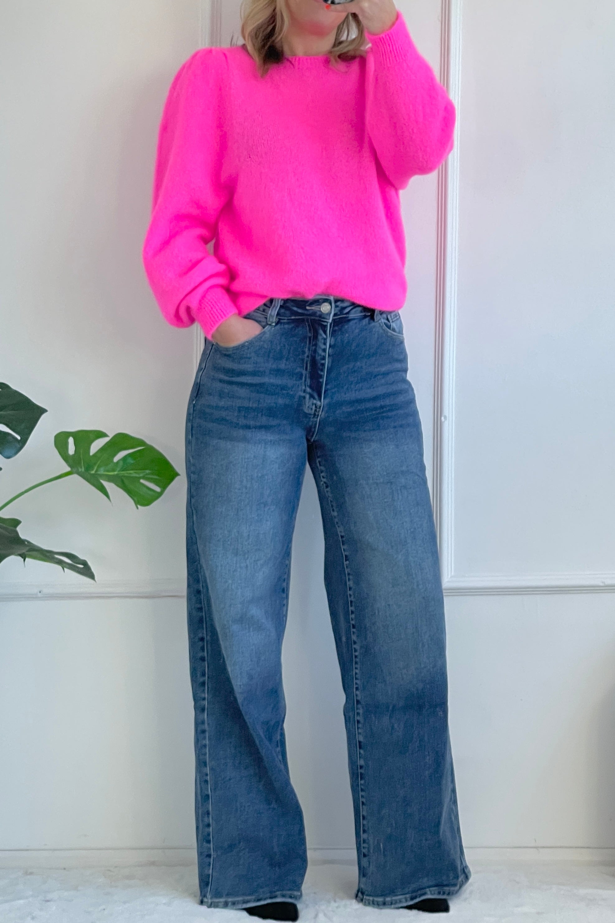 Mandy Alpaca Blend Long Sleeve Knit Jumper (Neon Pink)