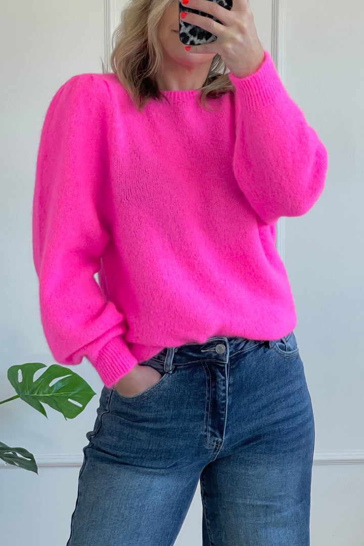 Mandy Alpaca Blend Long Sleeve Knit Jumper | Neon Pink