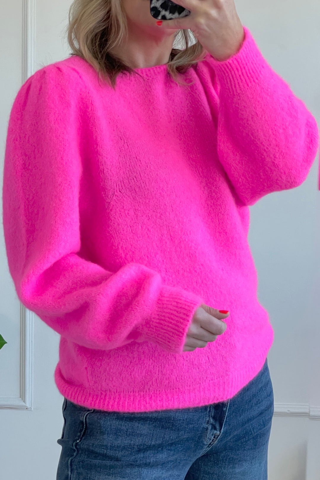 Mandy Alpaca Blend Long Sleeve Knit Jumper | Neon Pink