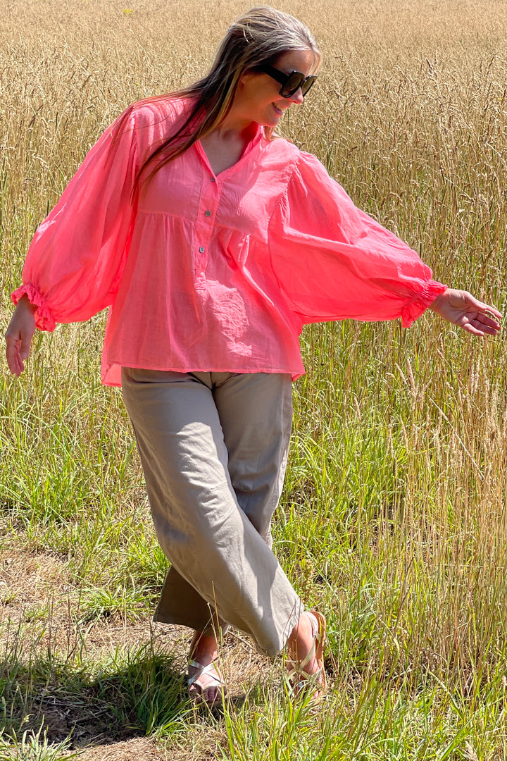 Marie Neon Coral Blouse