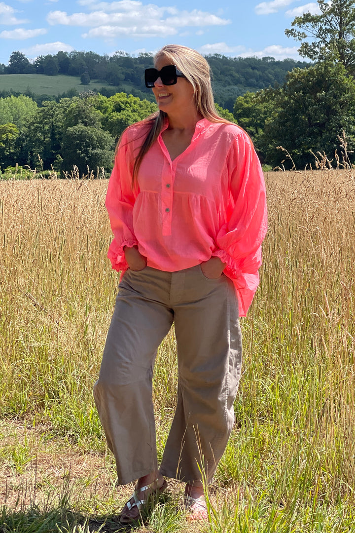 Marie Neon Coral Blouse