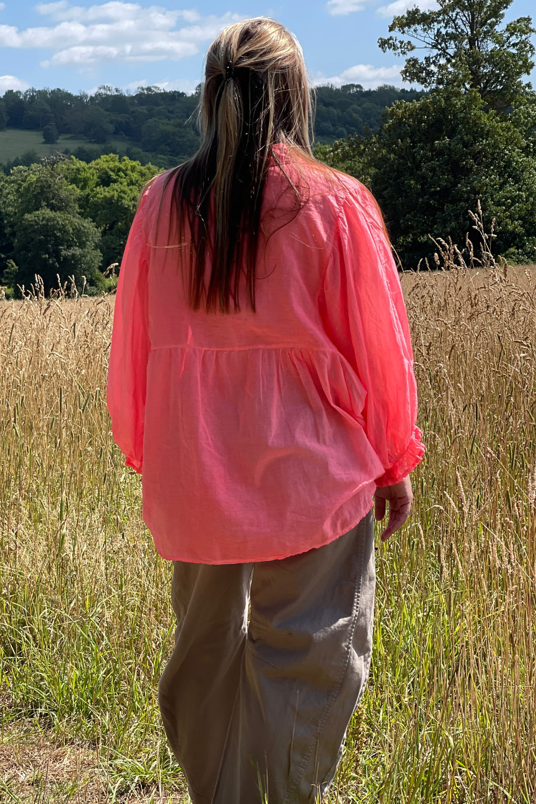 Marie Neon Coral Blouse