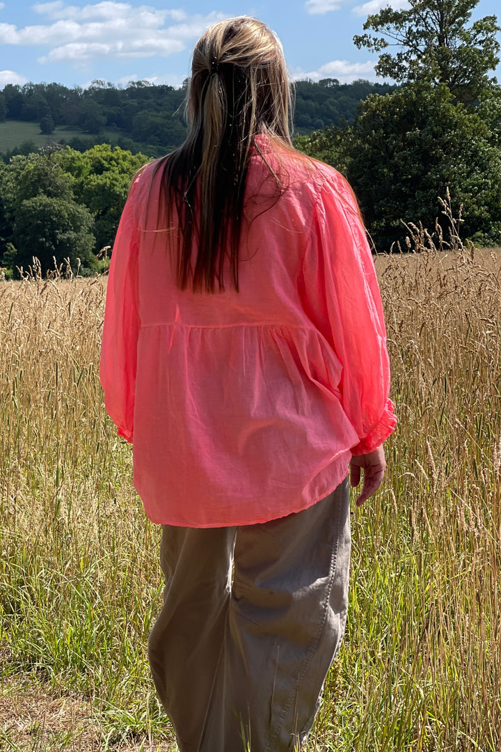 Marie Neon Coral Blouse