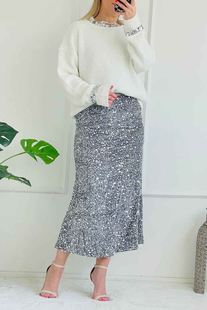 Ruthie Sequin Velvet Skirt | Silver