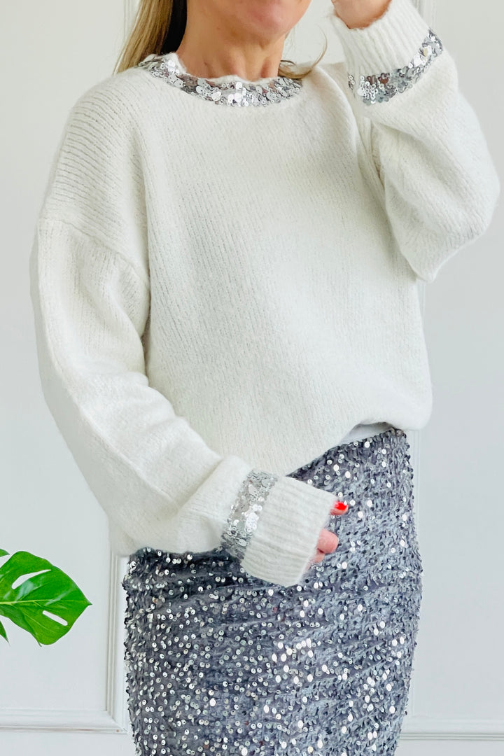 Rosie Sequin Jumper | Winter White