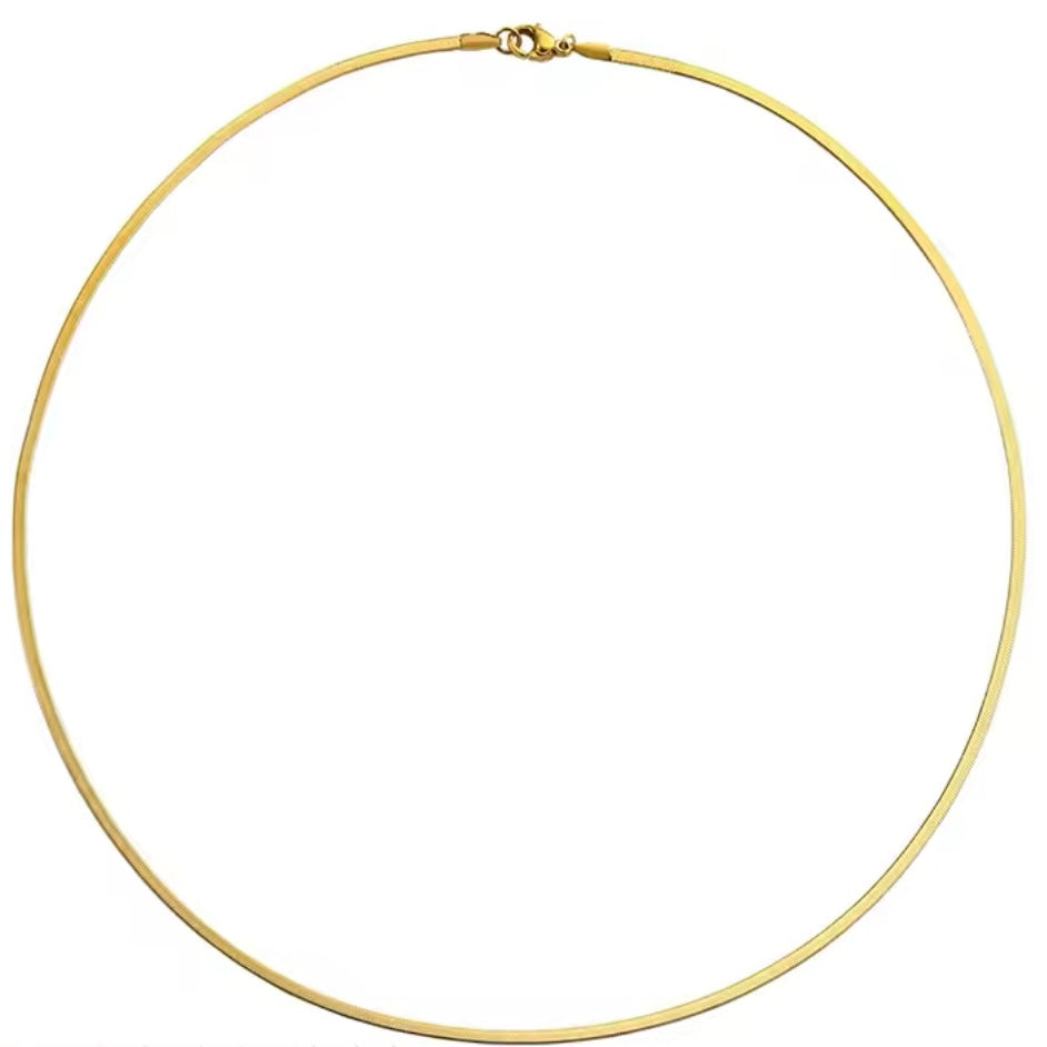 Skinny Flat Chain Layer Stainless Steel Necklace | Gold