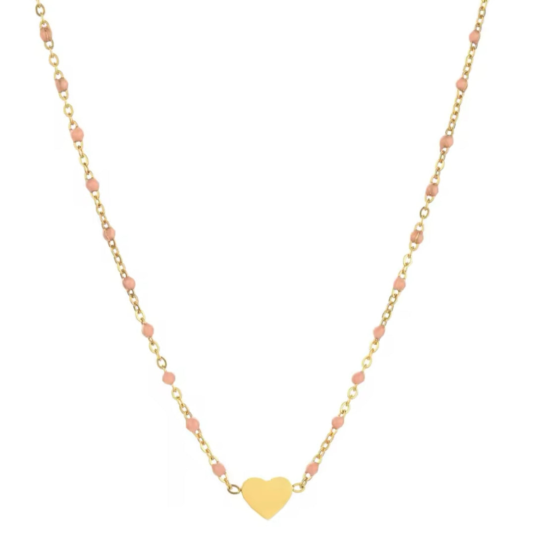 Mini Enamel Beads Stainless Steel Heart Necklace | Pastel Pink