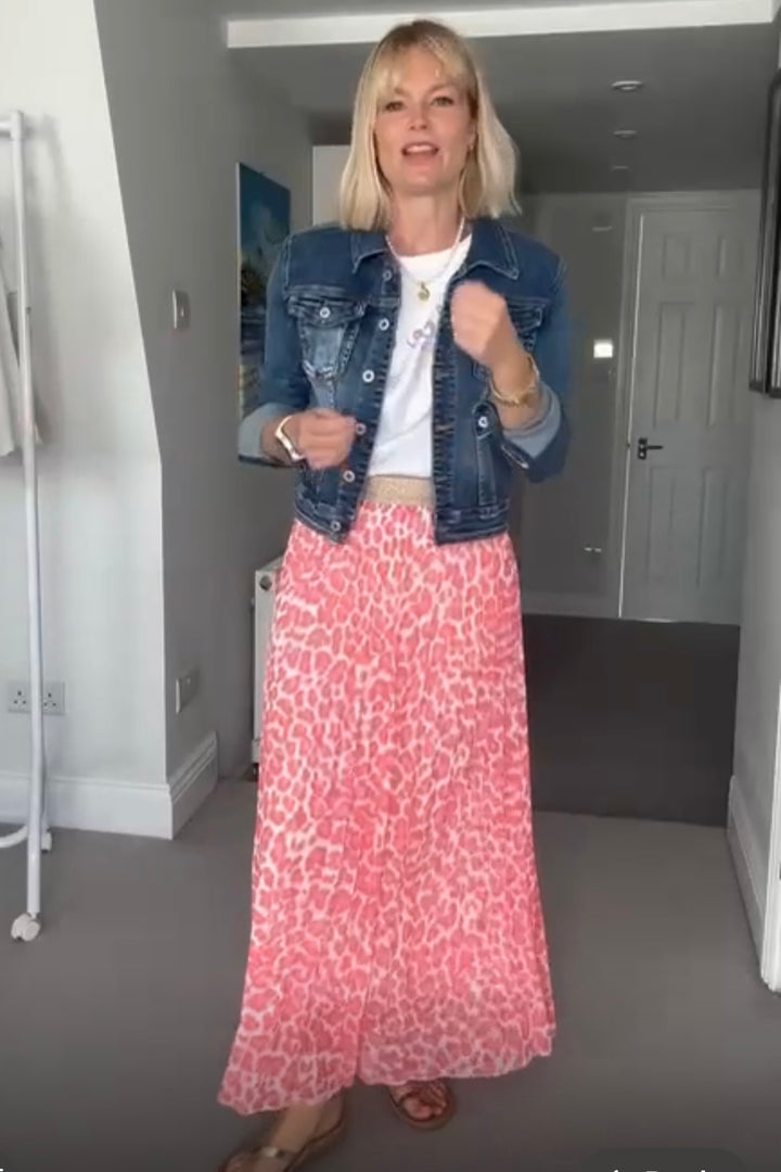Pleated Leopard Skirt Maxi Skirt