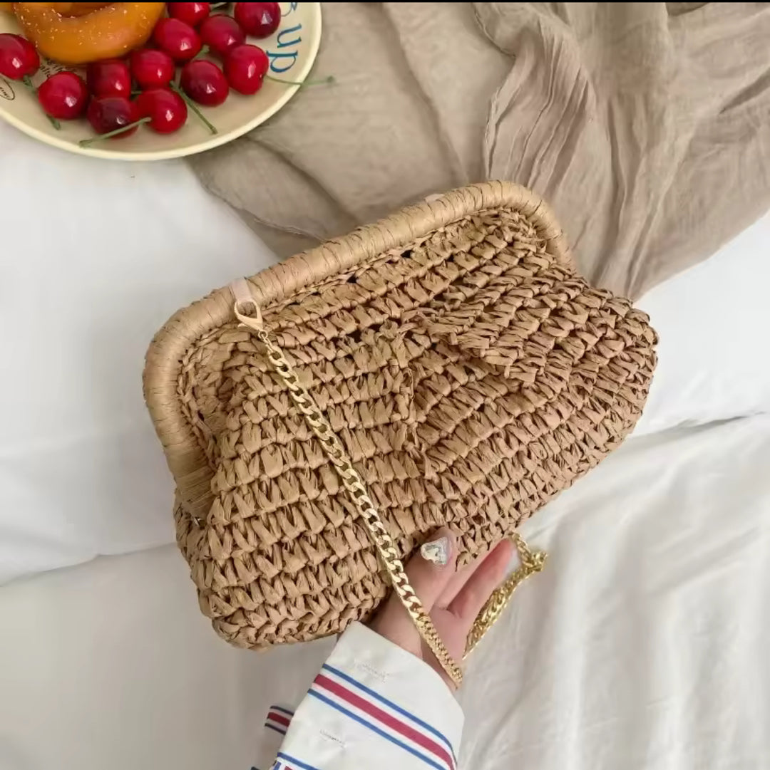 Cloud Woven Clutch with Bead Strap