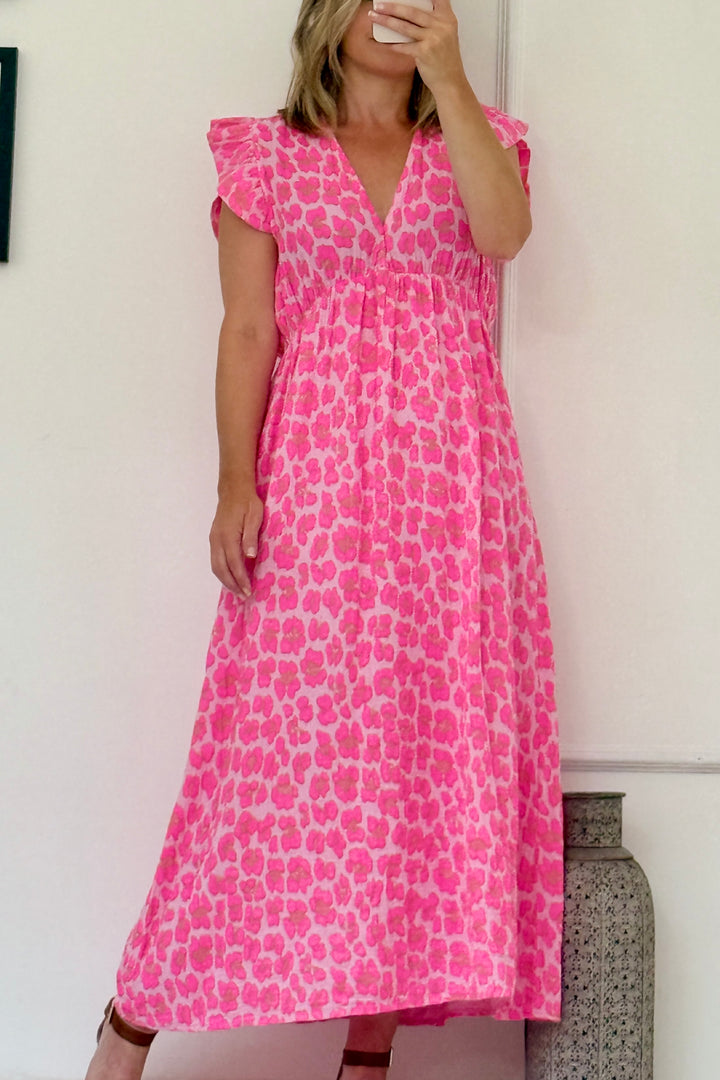 Ashton Cotton Maxi Dress | Leo Print x Neon Pink x Mocha Spot