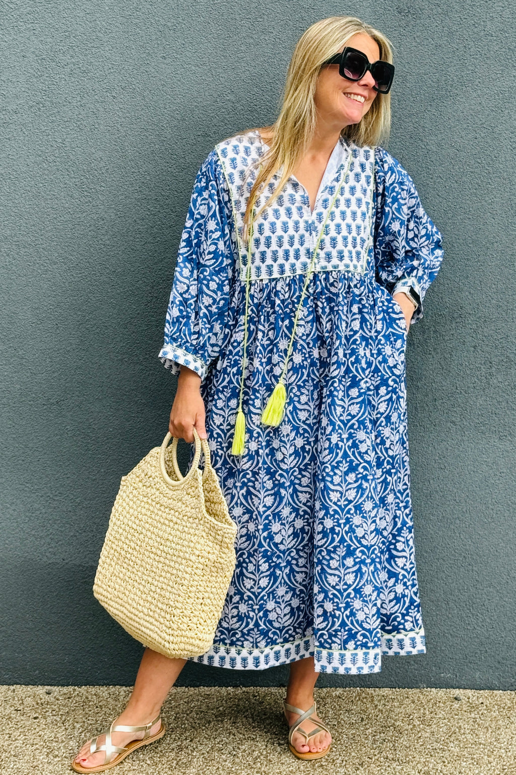 Willow Block Print Kaftan Dress