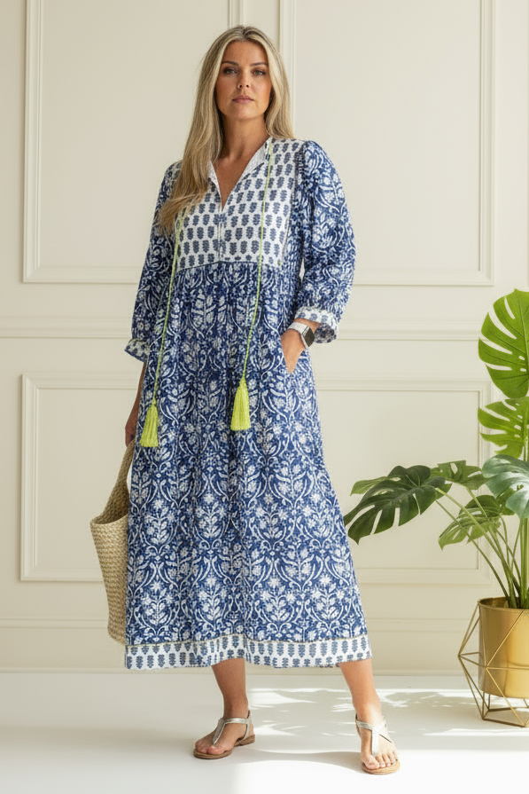 Willow Block Print Kaftan Dress
