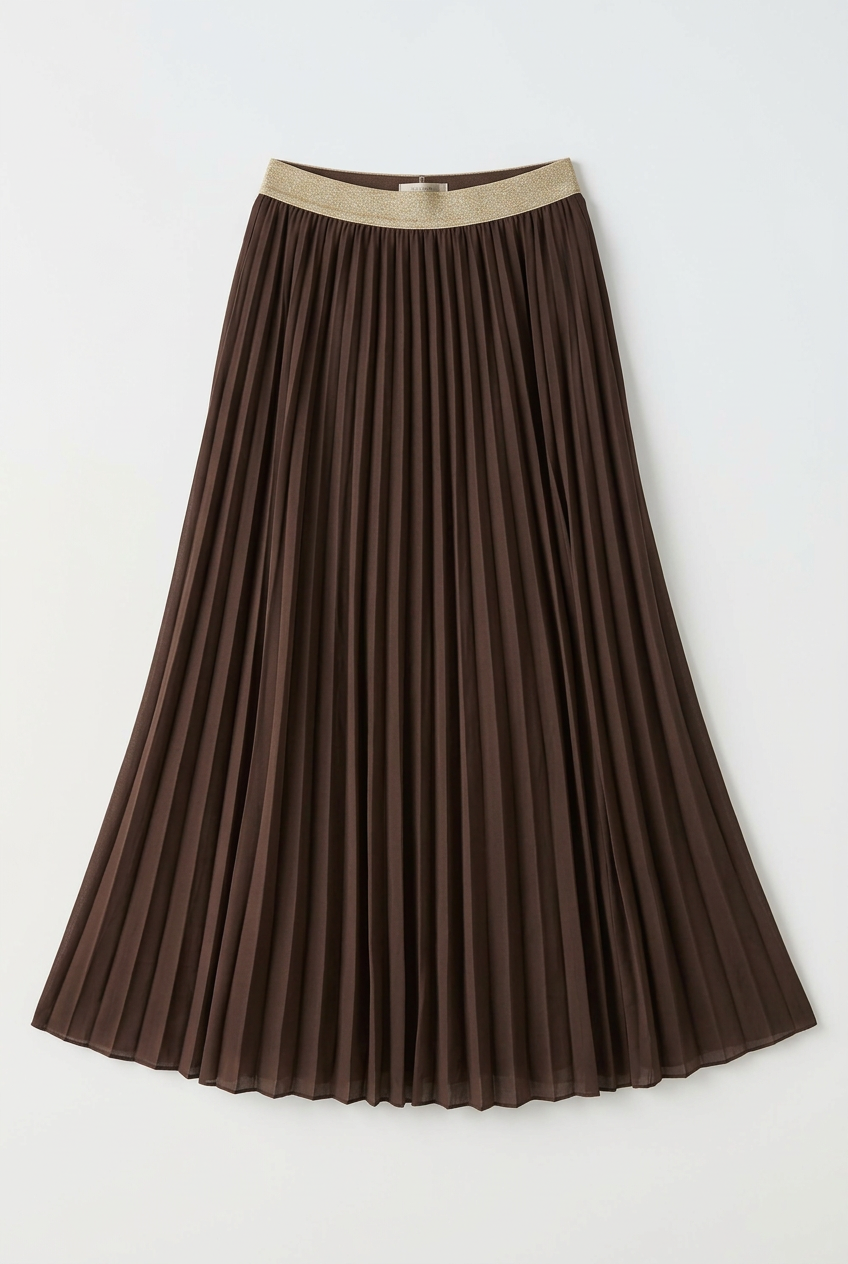 Pleated Maxi Skirt Chocolate Brown