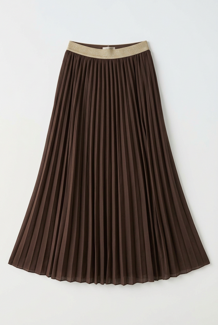 Pleated Maxi Skirt Chocolate Brown