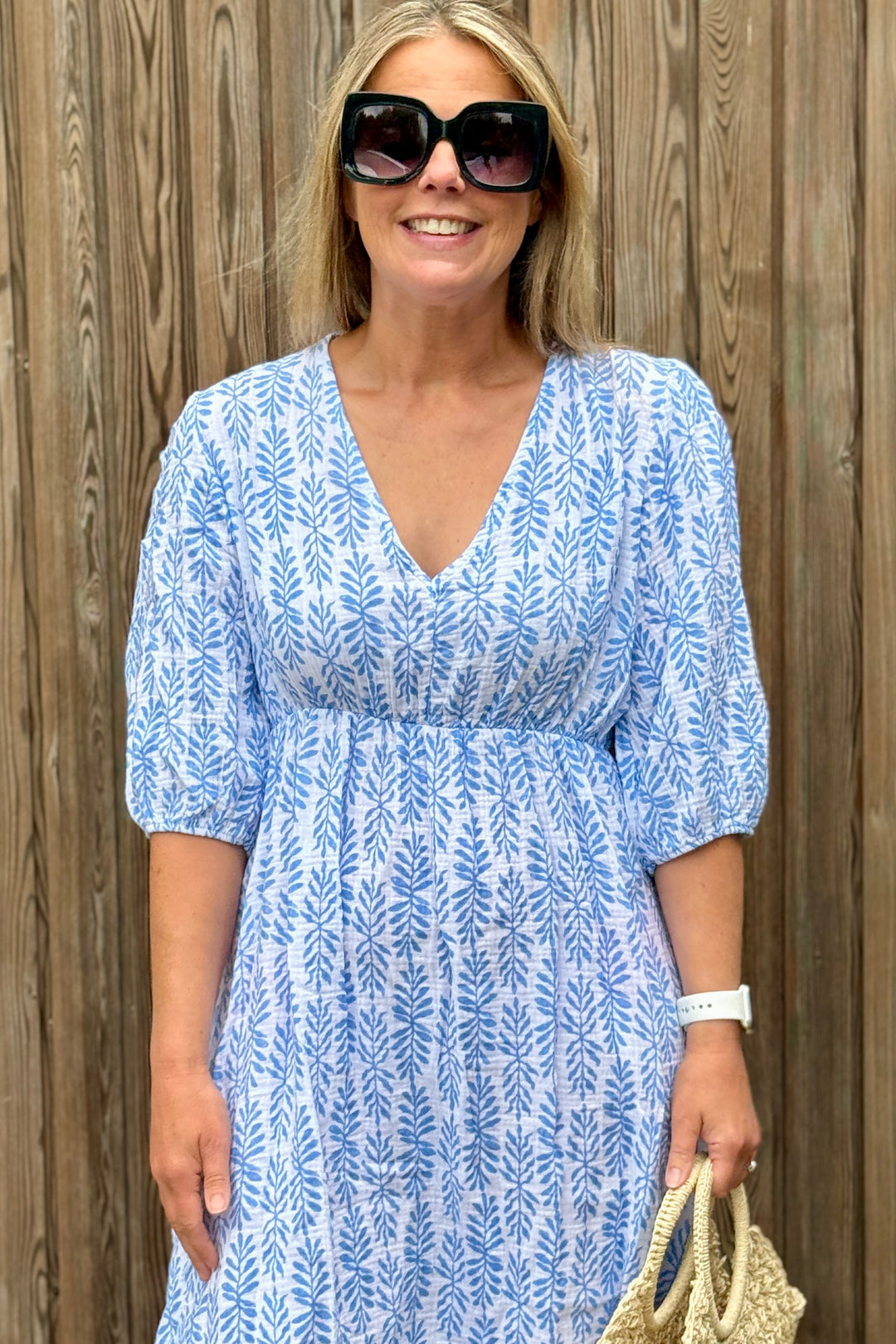 Beth Cheesecloth Cotton Dress | Sky Blue Floral Print