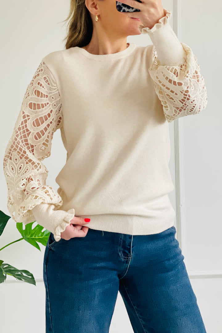 Molly Crochet Sleeve Crew Neck Jumper