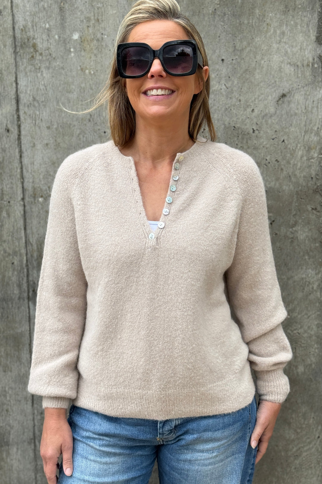 Henley Button Neck Alpaca Jumper
