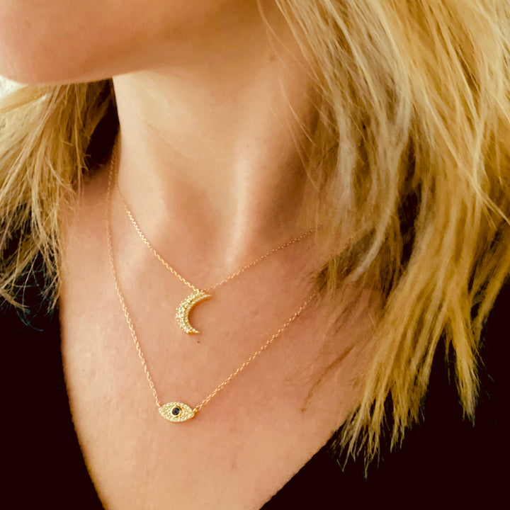 Crystal Moon Pendant Necklace | Gold