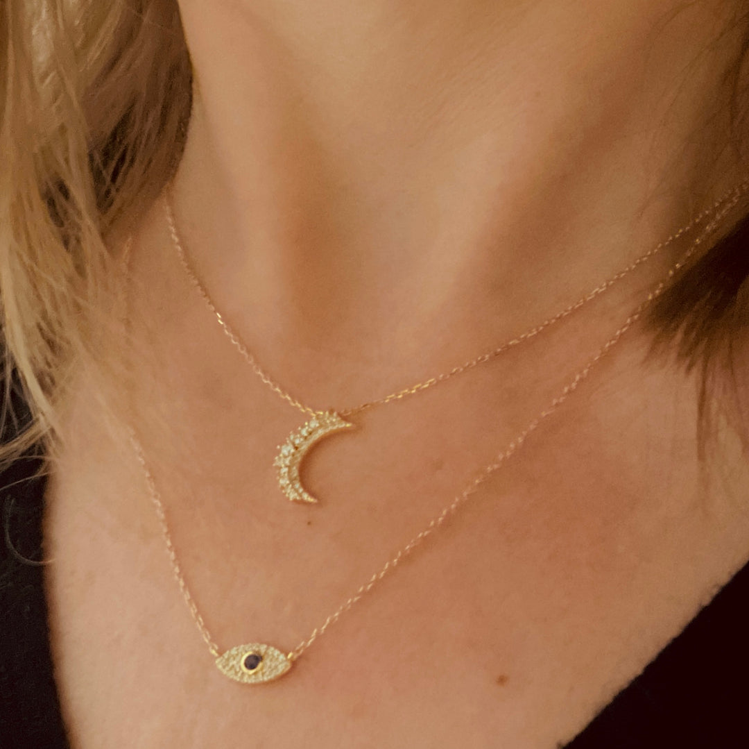 Crystal Moon Pendant Necklace | Gold