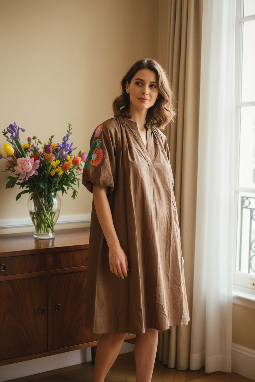 Codie Embroidered Sleeve Dress