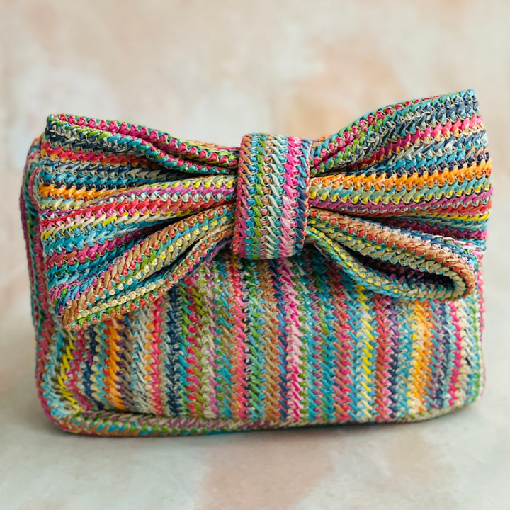 Emily Bow Stripe Rafia Clutch Bag