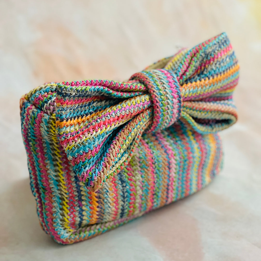 Emily Bow Stripe Rafia Clutch Bag