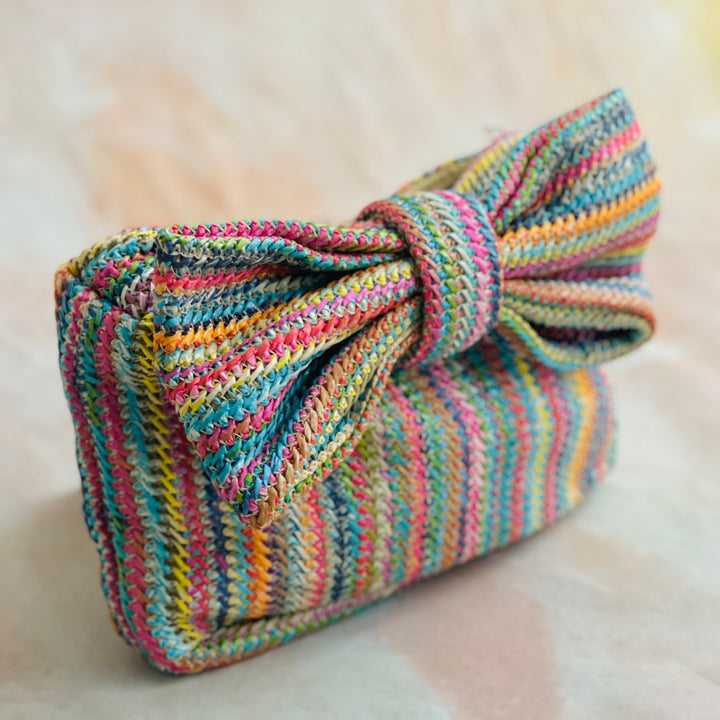 Emily Bow Stripe Rafia Clutch Bag