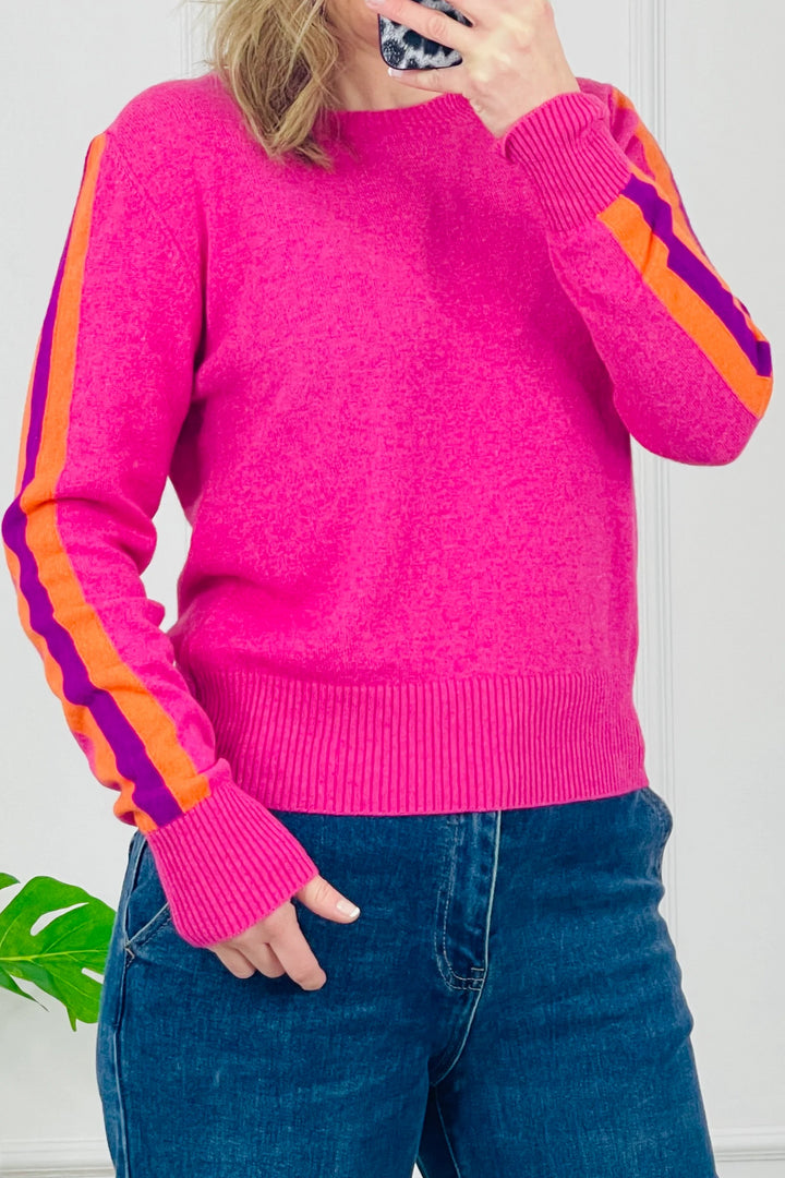 Marnie Stripe Sleeve Cashmere Blend Jumper | Pink x Orange