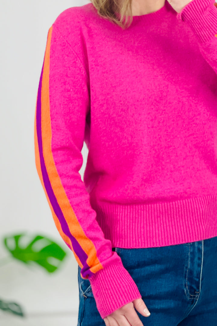 Marnie Stripe Sleeve Cashmere Blend Jumper | Pink x Orange