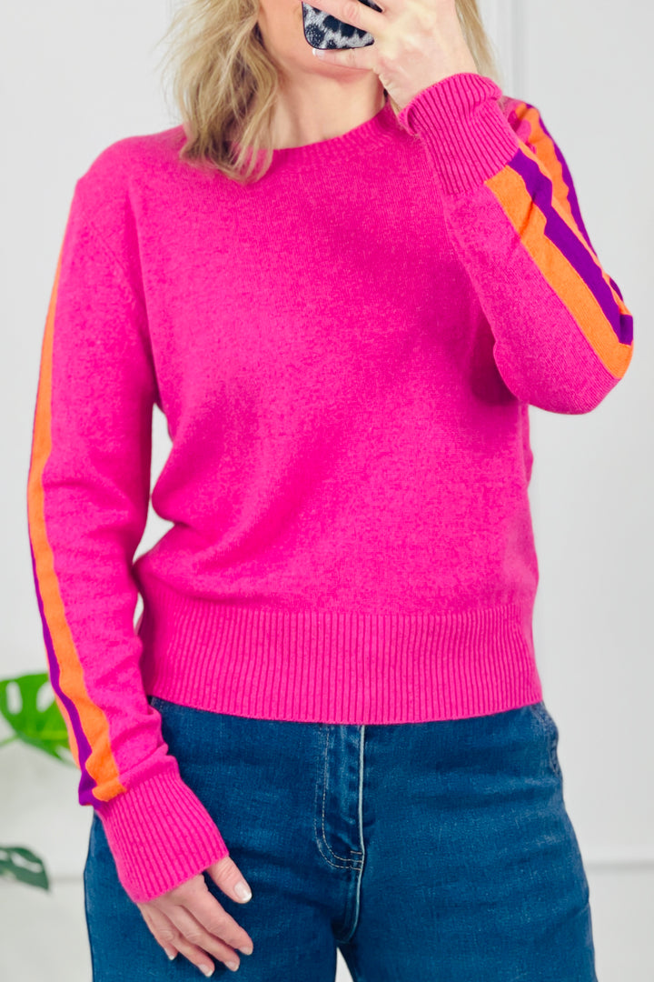 Marnie Stripe Sleeve Cashmere Blend Jumper | Pink x Orange